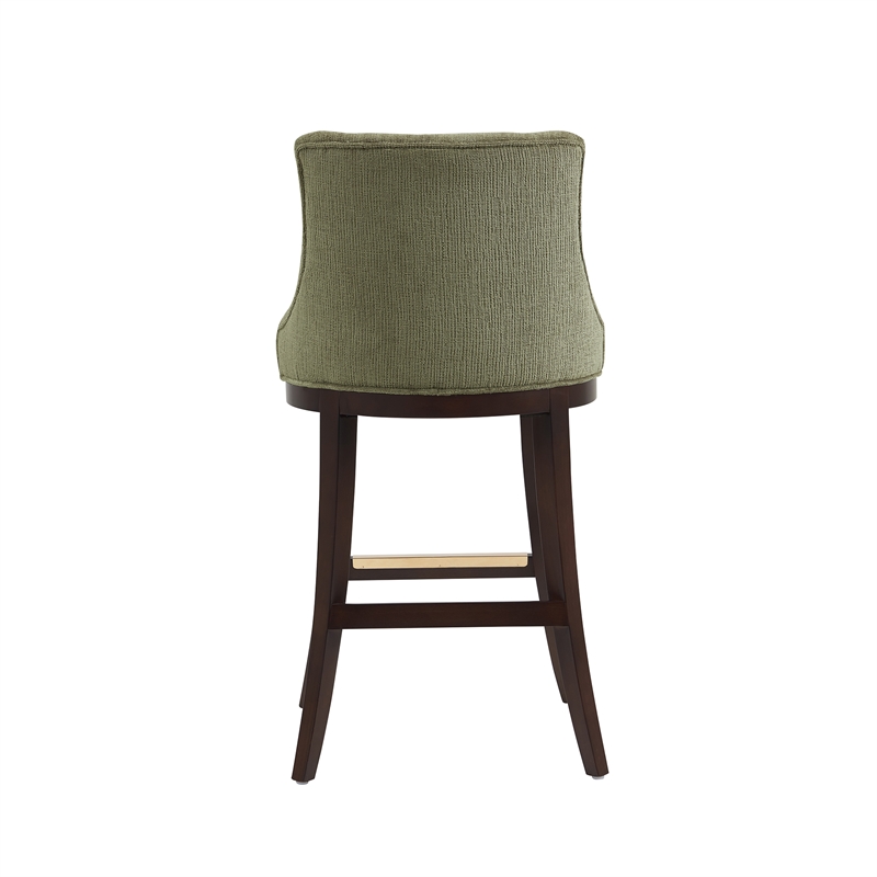 Lucia Modern Wood Upholstered Chenille Barstool in Leaf Green - Set of 2