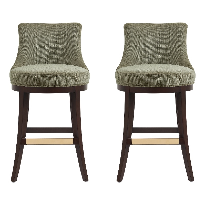 Lucia Modern Wood Upholstered Chenille Barstool in Leaf Green - Set of 2