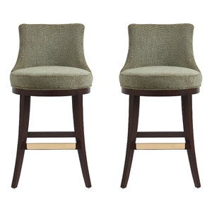 Lucia Modern Wood Upholstered Chenille Barstool in Leaf Green - Set of 2