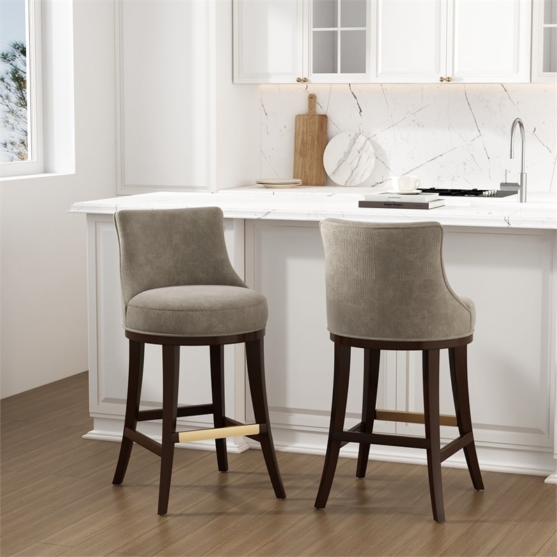 Lucia Modern Wood Upholstered Chenille Barstool in Taupe - Set of 2