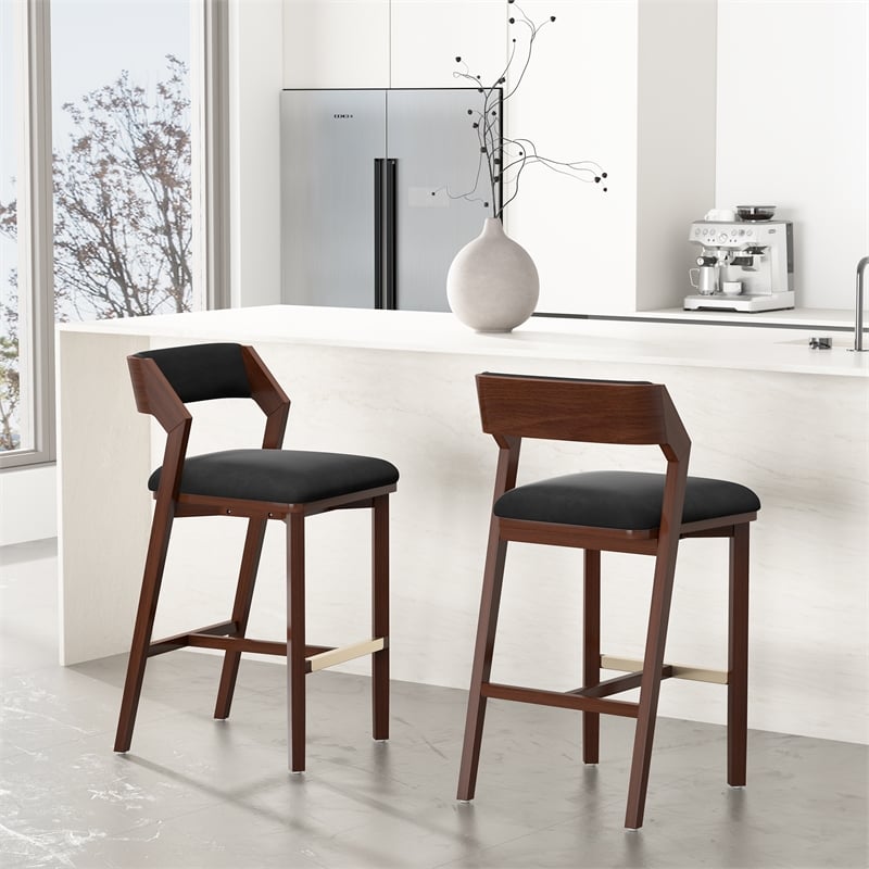 Patricia Modern Wood Upholstered Barstool in Black - Set of 2