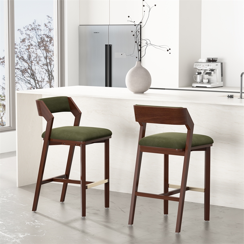 Patricia Modern Wood Upholstered Barstool in Turtle Green - Set of 2