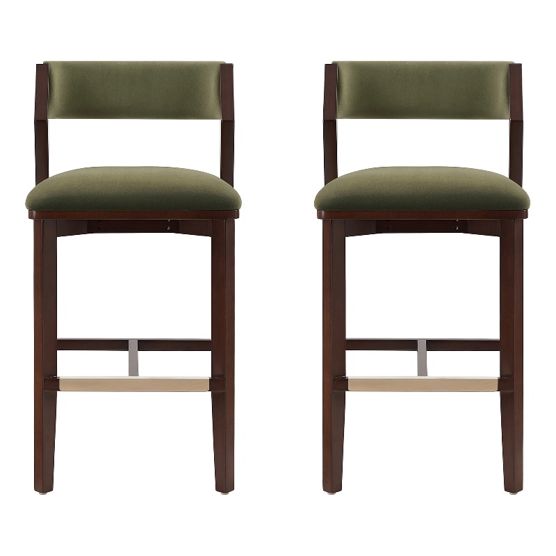Patricia Modern Wood Upholstered Barstool in Turtle Green - Set of 2