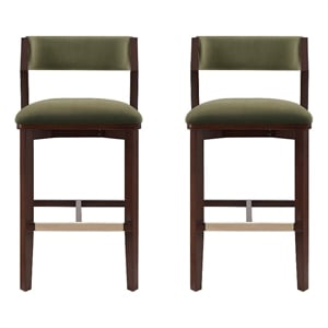 Patricia Modern Wood Upholstered Barstool in Turtle Green - Set of 2