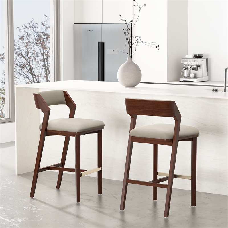 Patricia Modern Wood Upholstered Barstool in Linen - Set of 2