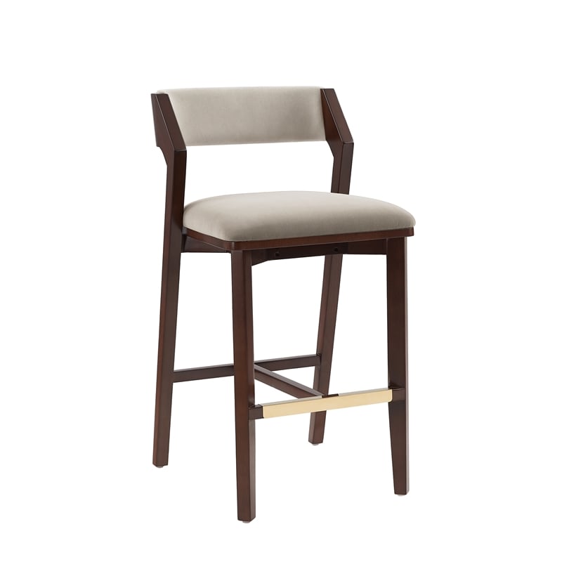 Patricia Modern Wood Upholstered Barstool in Linen - Set of 2