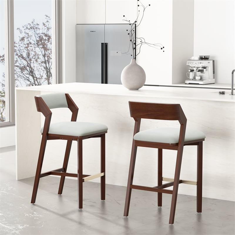 Patricia Modern Wood Upholstered Barstool in White Glacier - Set of 2
