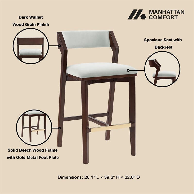 Patricia Modern Wood Upholstered Barstool in White Glacier - Set of 2