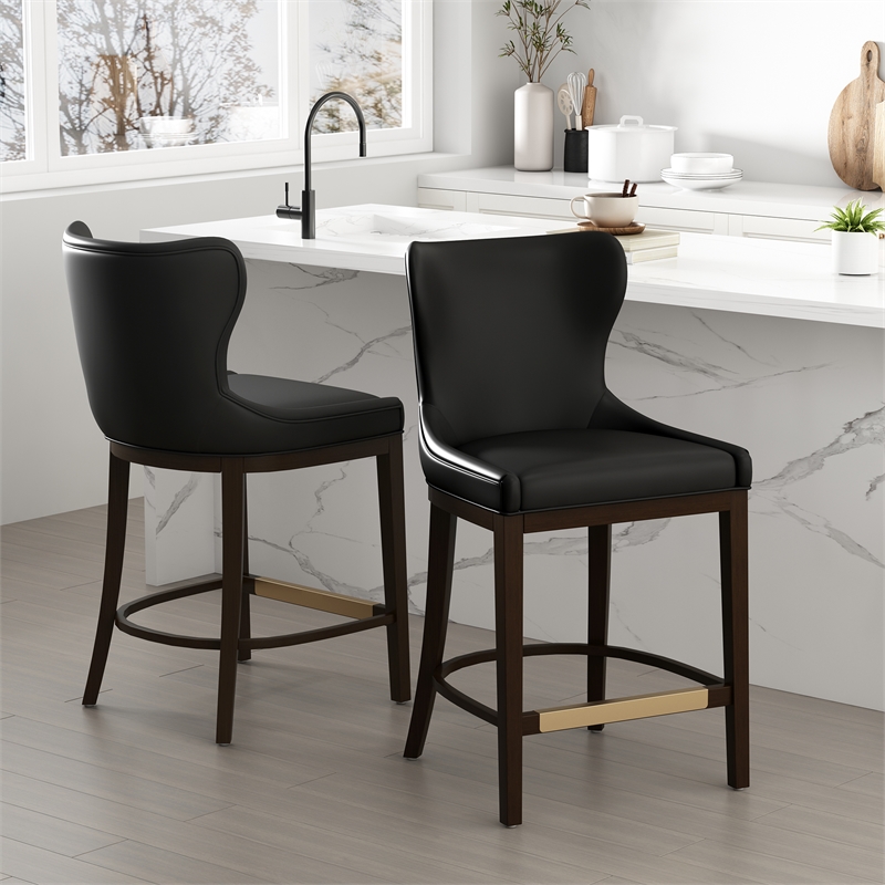 Blair Modern Wood Upholstered Counter Stool in Black - Set of 2