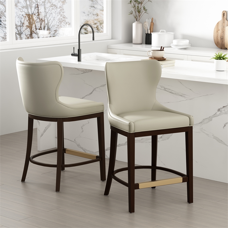 Blair Modern Wood Upholstered Counter Stool in Stone - Set of 2