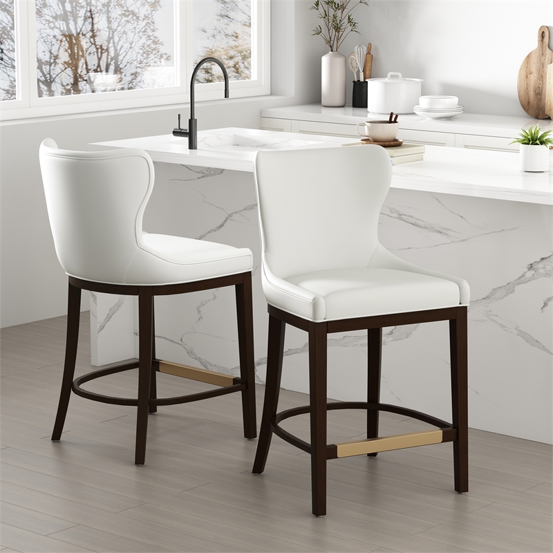 Blair Modern Wood Upholstered Counter Stool in White - Set of 2