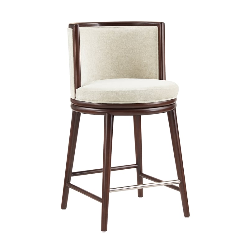 Evalyn Modern Wood Upholstered Counter Stool in Cream - Set of 2