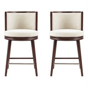 Evalyn Modern Wood Upholstered Counter Stool in Cream - Set of 2