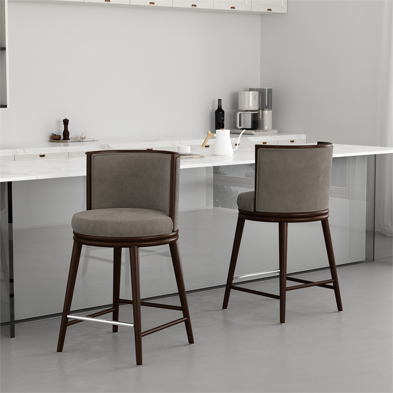 Evalyn Modern Wood Upholstered Counter Stool in Cream - Set of 2