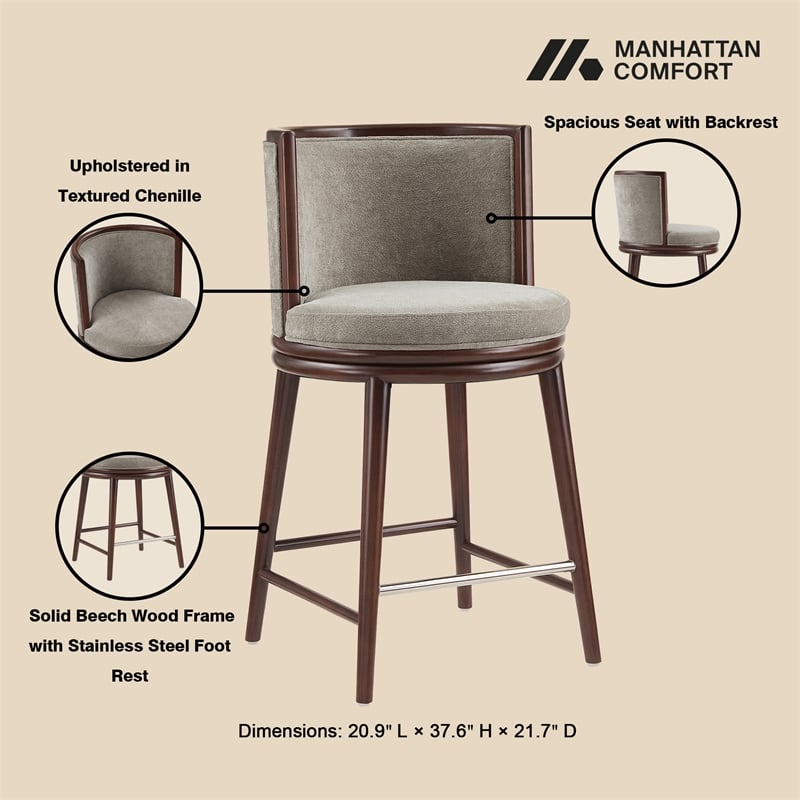 Evalyn Modern Wood Upholstered Counter Stool in Cream - Set of 2
