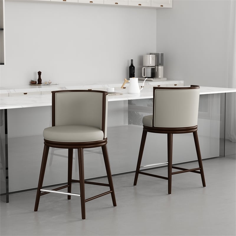 Evalyn Modern Wood Upholstered Counter Stool in Stone - Set of 2