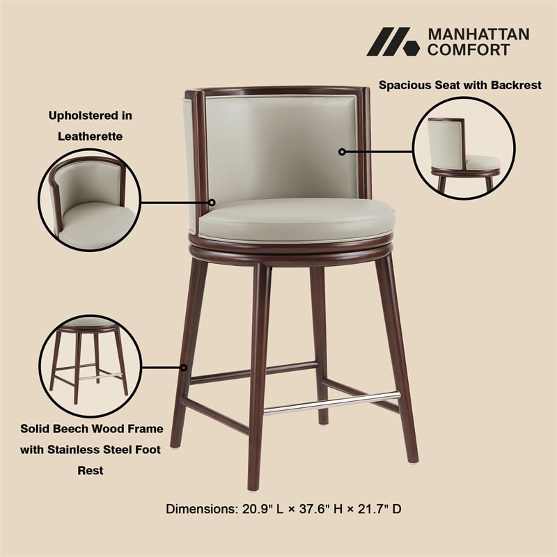 Evalyn Modern Wood Upholstered Counter Stool in Stone - Set of 2