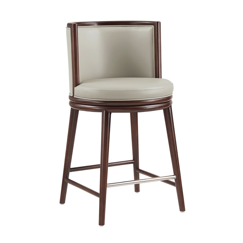 Evalyn Modern Wood Upholstered Counter Stool in Stone - Set of 2