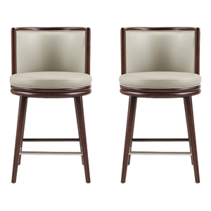 Evalyn Modern Wood Upholstered Counter Stool in Stone - Set of 2