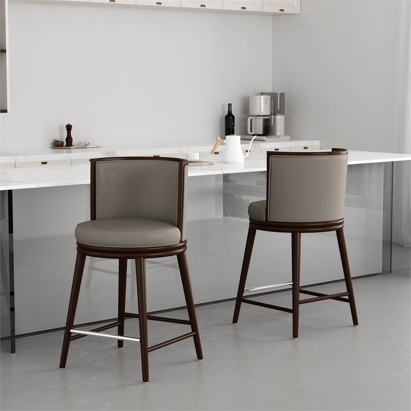 Evalyn Modern Wood Upholstered Counter Stool in Taupe - Set of 2