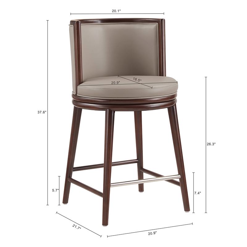 Evalyn Modern Wood Upholstered Counter Stool in Taupe - Set of 2