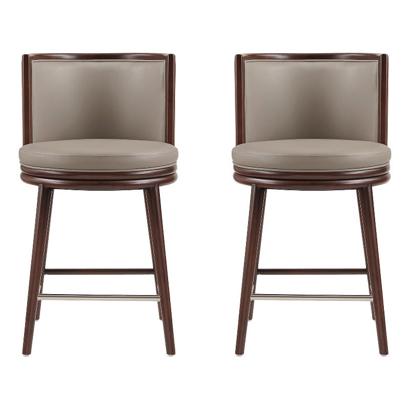 Evalyn Modern Wood Upholstered Counter Stool in Taupe - Set of 2