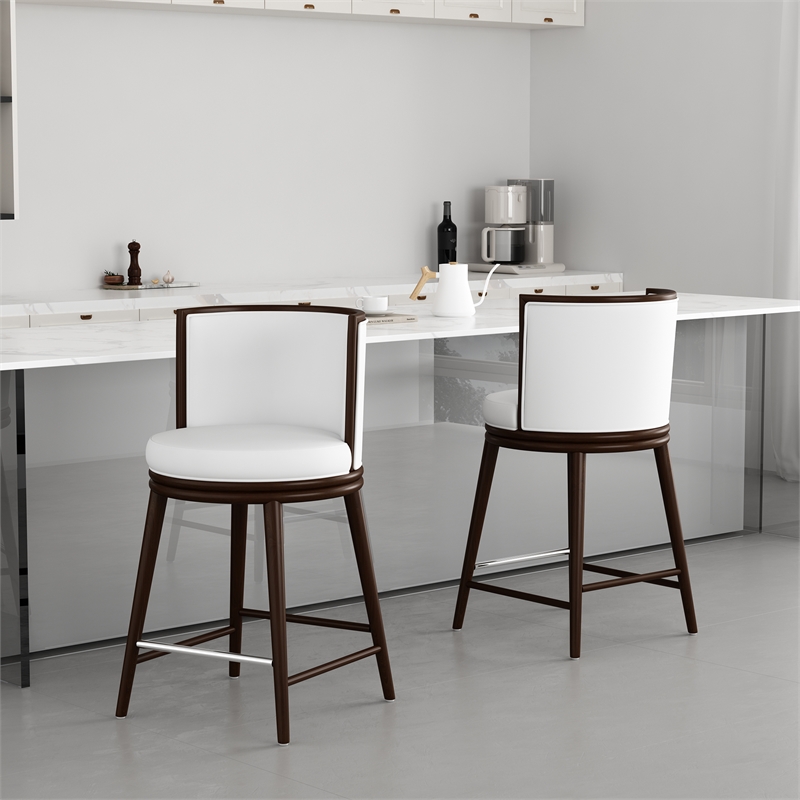 Evalyn Modern Wood Upholstered Counter Stool in White - Set of 2