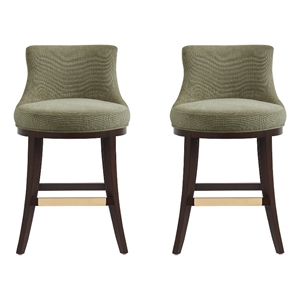 Lucia Modern Wood Chenille Counter Stool in Leaf Green - Set of 2