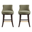 Lucia Modern Wood Chenille Counter Stool in Leaf Green - Set of 2