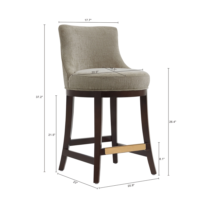 Lucia Modern Wood Chenille Counter Stool in Taupe - Set of 2