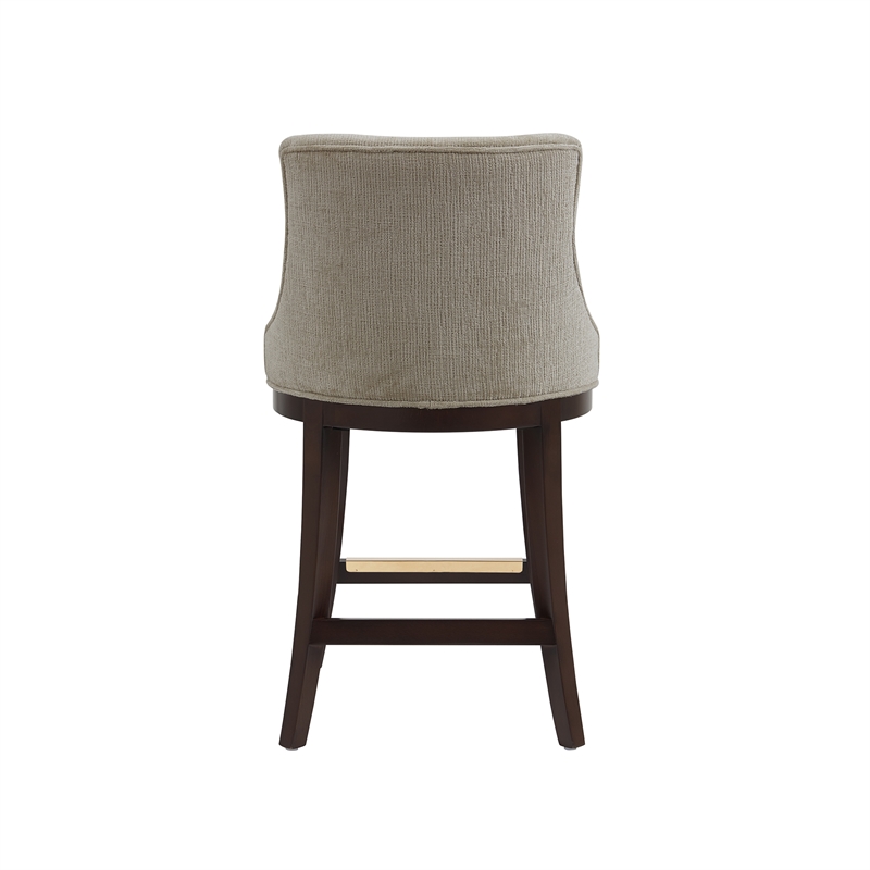 Lucia Modern Wood Chenille Counter Stool in Taupe - Set of 2