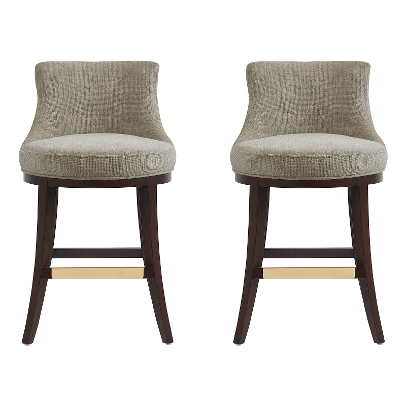 Lucia Modern Wood Chenille Counter Stool in Taupe - Set of 2