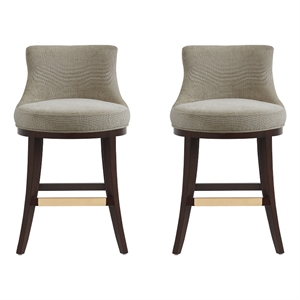 Lucia Modern Wood Chenille Counter Stool in Taupe - Set of 2