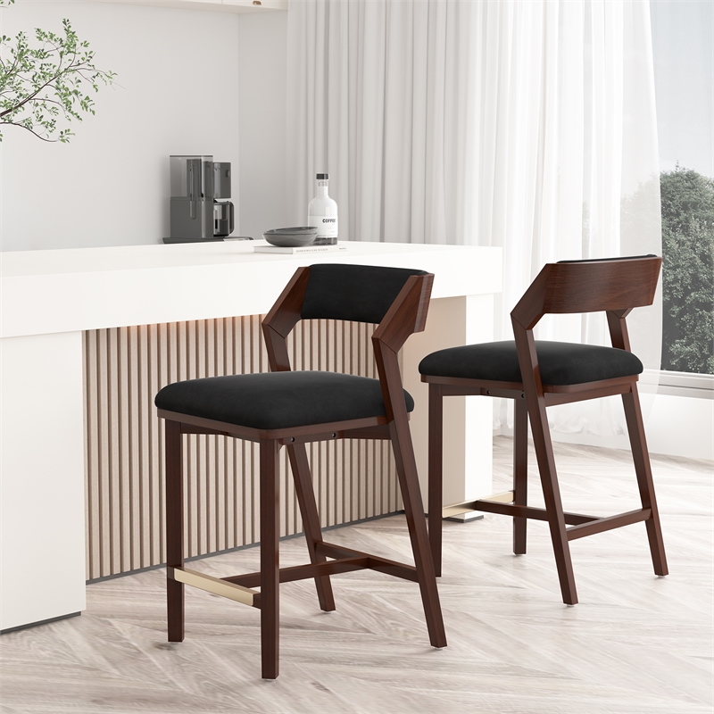 Patricia Modern Wood Upholstered Counter Stool in Black - Set of 2