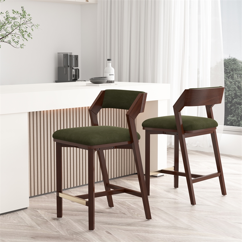 Patricia Modern Wood Upholstered Counter Stool in Turtle Green - Set of 2