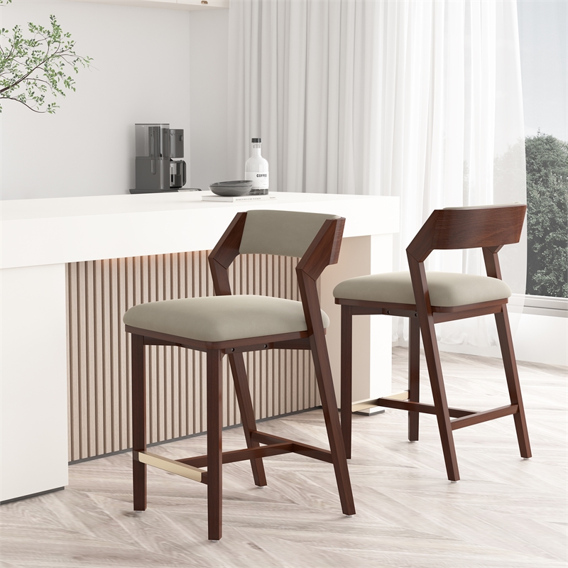 Patricia Modern Wood Upholstered Counter Stool in Linen - Set of 2