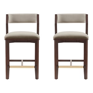 Patricia Modern Wood Upholstered Counter Stool in Linen - Set of 2