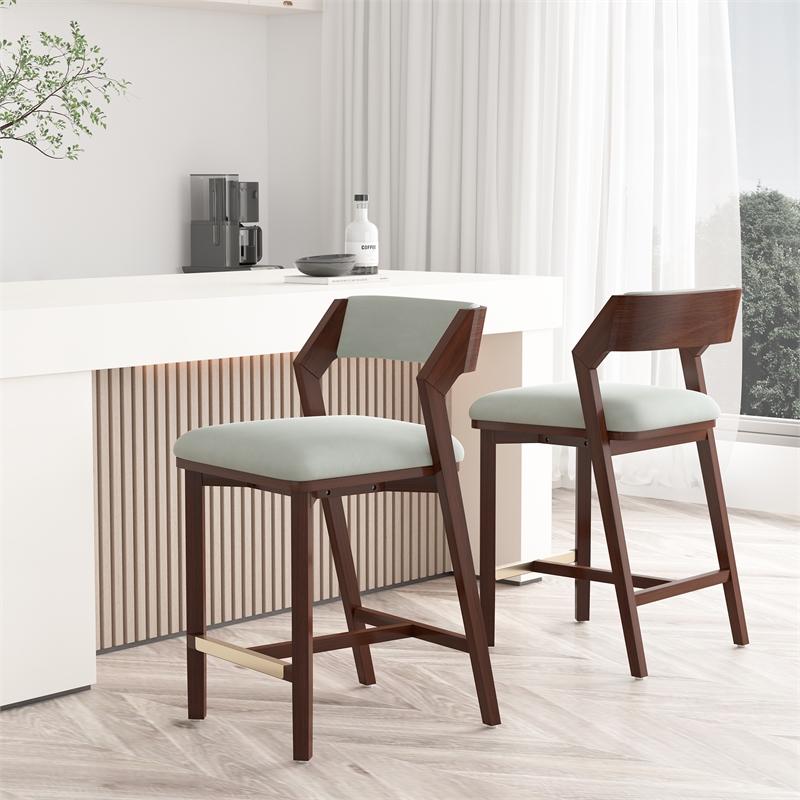 Patricia Modern Wood Upholstered Counter Stool in White Glacier - Set of 2