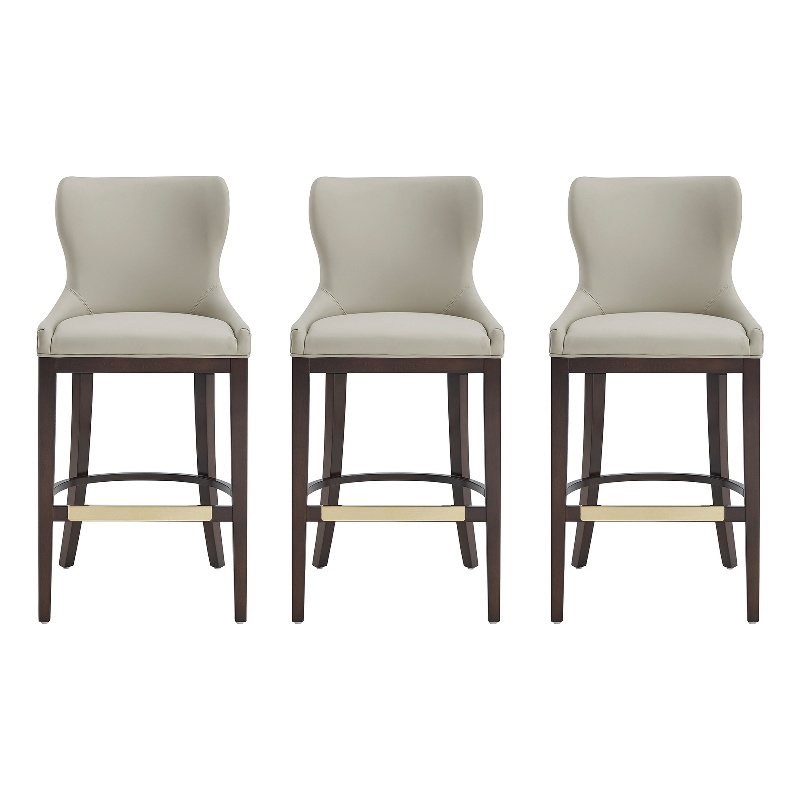 Blair Modern Wood Upholstered Barstool in Stone - Set of 3