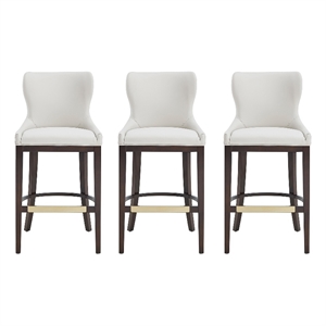 Blair Modern Wood Upholstered Barstool in White - Set of 3
