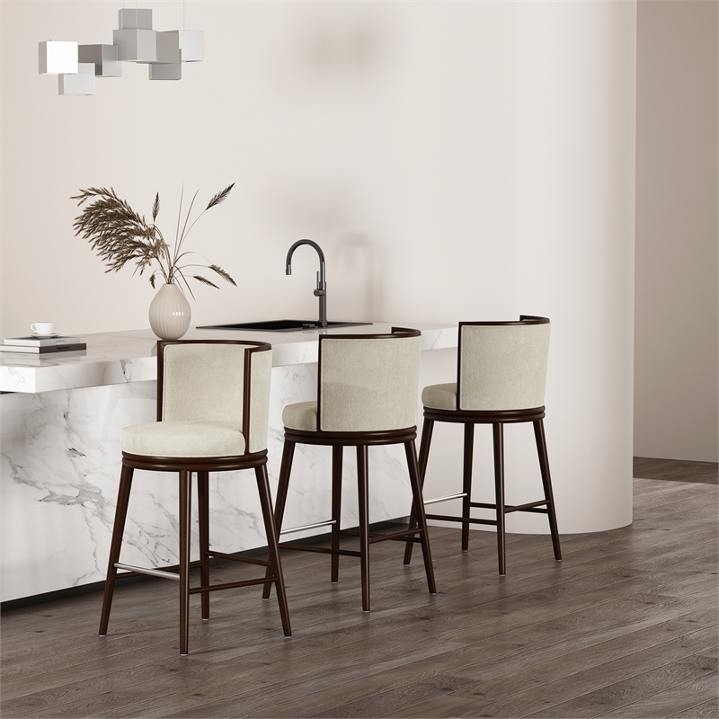 Evalyn Modern Wood Upholstered Barstool in Cream - Set of 3
