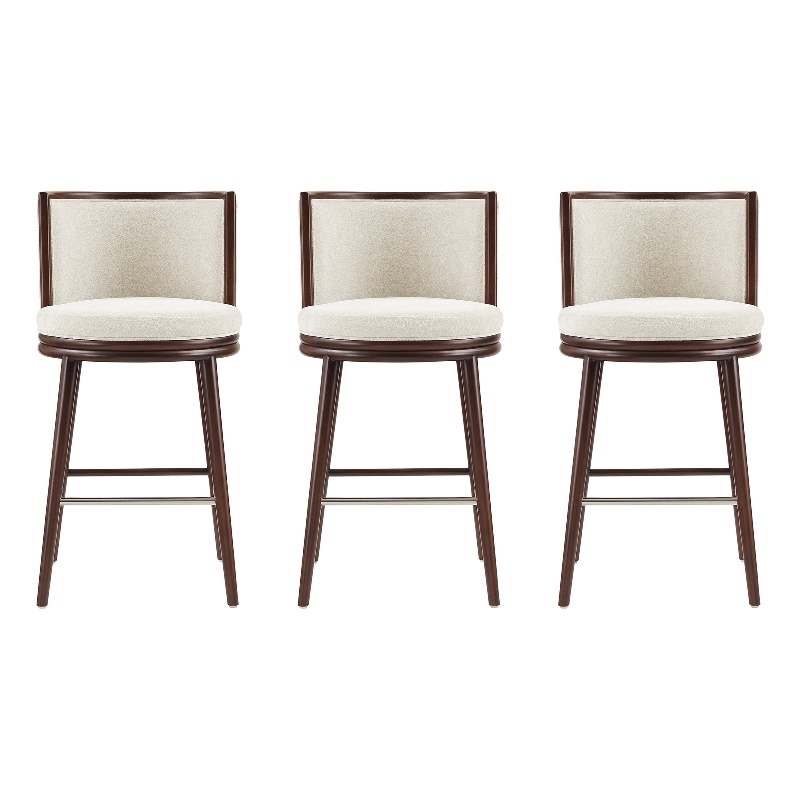 Evalyn Modern Wood Upholstered Barstool in Cream - Set of 3