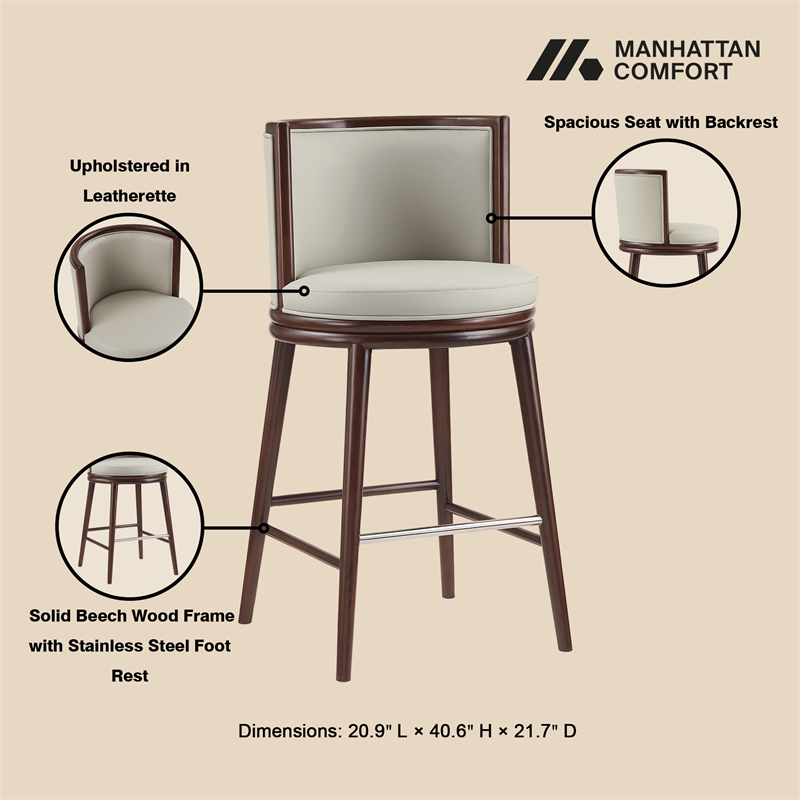 Evalyn Modern Wood Upholstered Barstool in Stone - Set of 3
