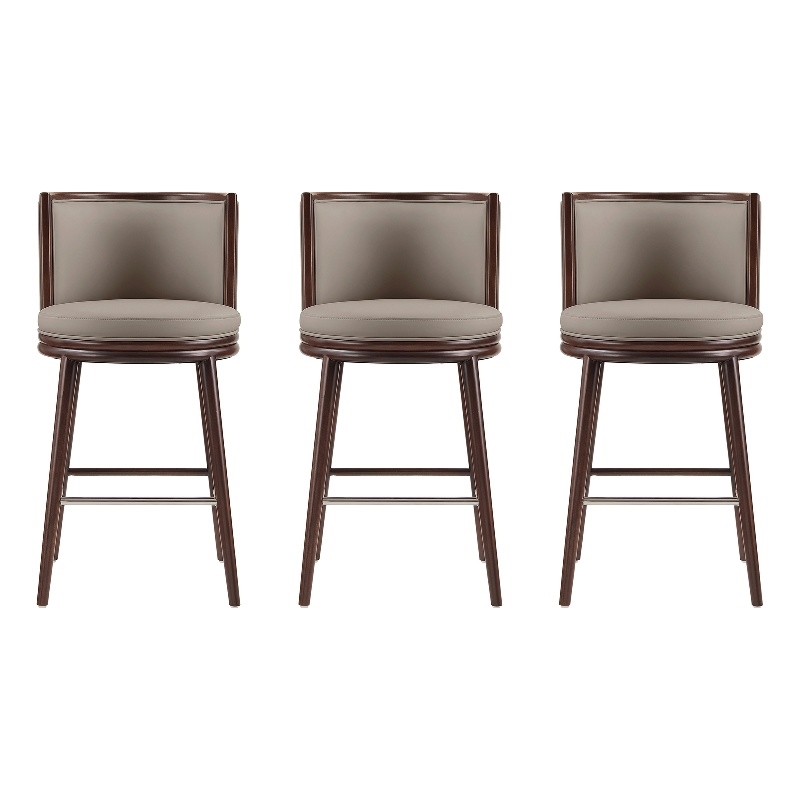 Evalyn Modern Wood Upholstered Barstool in Taupe - Set of 3