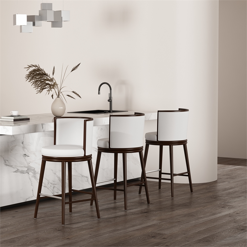 Evalyn Modern Wood Upholstered Barstool in White - Set of 3