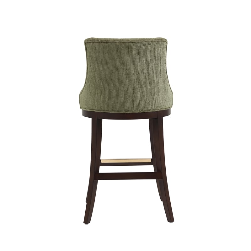 Lucia Modern Wood Upholstered Chenille Barstool in Leaf Green - Set of 3