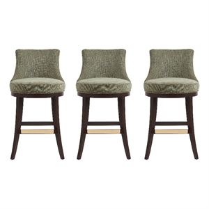 Lucia Modern Wood Upholstered Chenille Barstool in Leaf Green - Set of 3