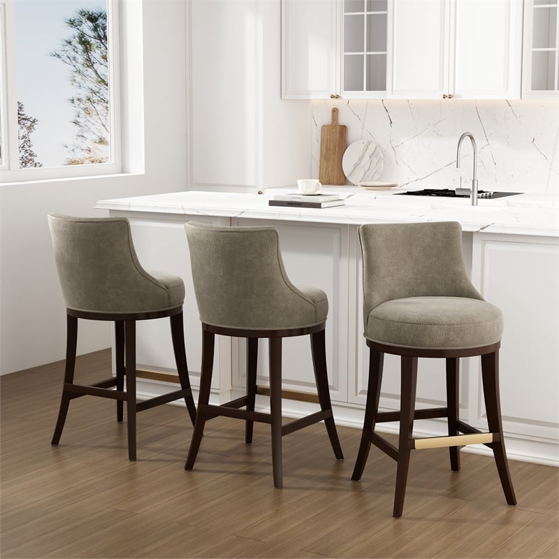 Lucia Modern Wood Upholstered Chenille Barstool in Taupe - Set of 3