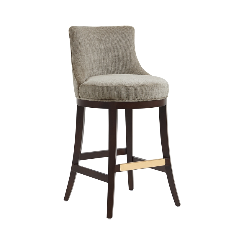 Lucia Modern Wood Upholstered Chenille Barstool in Taupe - Set of 3