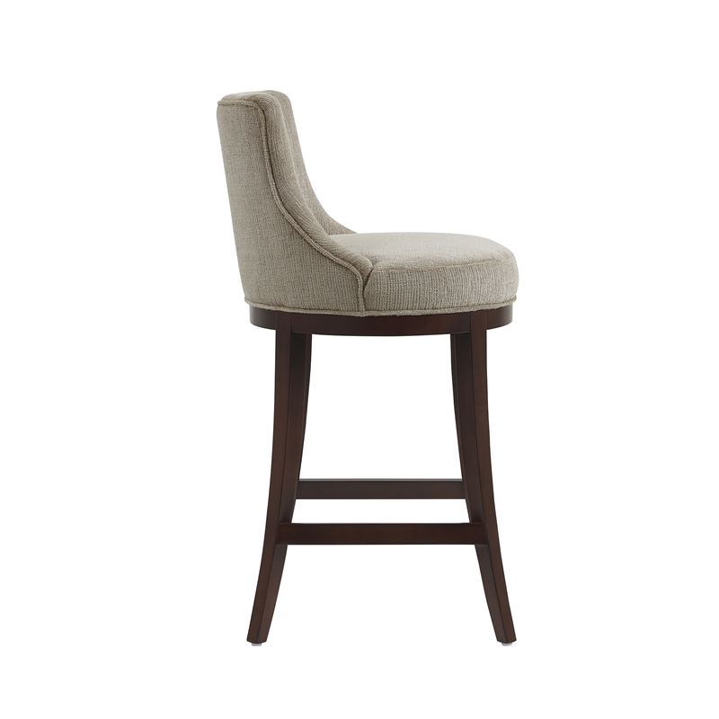 Lucia Modern Wood Upholstered Chenille Barstool in Taupe - Set of 3
